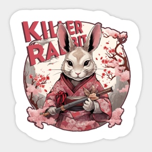 Killer Bunny Samurai Portrait in Cherry Blossom Tree Sticker